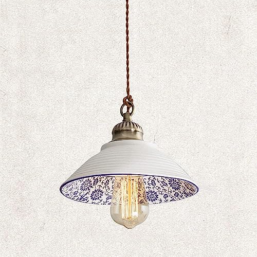 Wmmner Klassischer Kleiner Hängeleuchter Aus Keramik, Blau-Weißer Porzellanschirm, Pendelleuchte E27, 1-Flammig, Halbversenkte Deckenleuchte, Verstellbar, Restaurant, Café, Modernes Esszimmer/23 cm von Wmmner