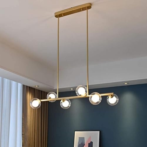 Wmmner Kronleuchter-Deckenleuchte Moderne Lange Kronleuchter-Deckenleuchte Kompatibel Mit Esszimmer, Kugelförmige Glasschirme Schwarz Industriell V-Intage Beleuchtung, Kronleuchter/Gold/6 Köpfe von Wmmner
