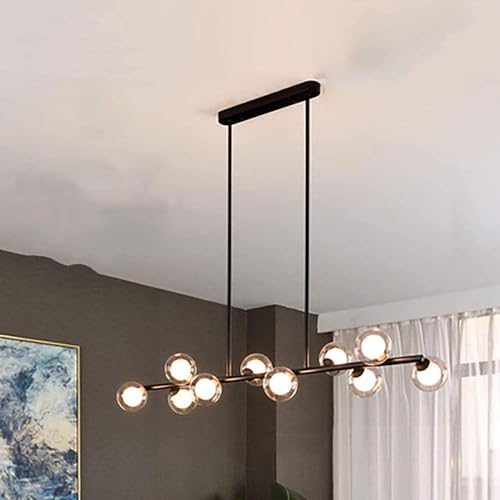 Wmmner Kronleuchter-Deckenleuchte Moderne Lange Kronleuchter-Deckenleuchte Kompatibel Mit Esszimmer, Kugelförmige Glasschirme Schwarz Industriell V-Intage Beleuchtung, Kronleuchter/Schwarz./10 Köpfe von Wmmner