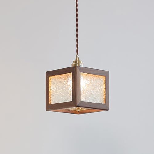 Wmmner Kronleuchter Glas-Pendelleuchte Japanische Retro-Holz-Pendelleuchte Mit Glasschirm Quadratische Hängeleuchten E27-Sockel (Natur)/Braun von Wmmner