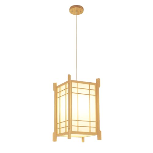 Wmmner Kronleuchter Holz-Pendelleuchte Quadratische Pendelleuchte Für Schlafzimmer Nachttisch, Japanische Holz-Esszimmer Holz-Hängelampe, Massivholz-Hängelampe Wohnzimmer-Dekorationsleuchte (D)/E von Wmmner