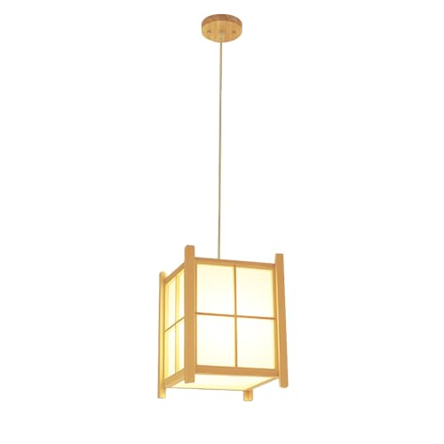 Wmmner Kronleuchter Holz-Pendelleuchte Quadratische Pendelleuchte Für Schlafzimmer Nachttisch, Japanische Holz-Esszimmer Holz-Hängelampe, Massivholz-Hängelampe Wohnzimmerdekoration (Grau Wolf)/B von Wmmner