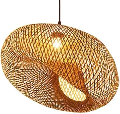 Wmmner Kronleuchter Im Boho-Stil, Handgefertigter Lampenschirm, Dekor Im Landhausstil, Gewebte Pendelleuchte, E27-Sockel, Japanischer Stil, Bündig Montierte Deckenleuchte, Kronleuchter/40 cm von Wmmner