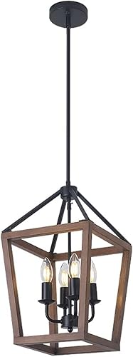 Wmmner Kronleuchter Im Landhausstil 4-Flammige Deckenleuchte Kronleuchter Leuchte, Industrielle Halbversenkte Pendelleuchte Mit Metallkäfig, Lackierte Oberfläche, Modernes Esszimmer von Wmmner