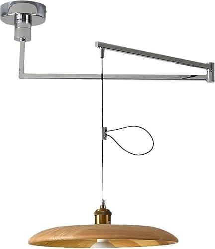 Wmmner Kronleuchter Mid Century Swing Arm Vintage Minimalist Holz Pendelleuchte Braun Rund Verstellbare Deckenleuchte Lange Arm Kuppel Hängelampe von Wmmner