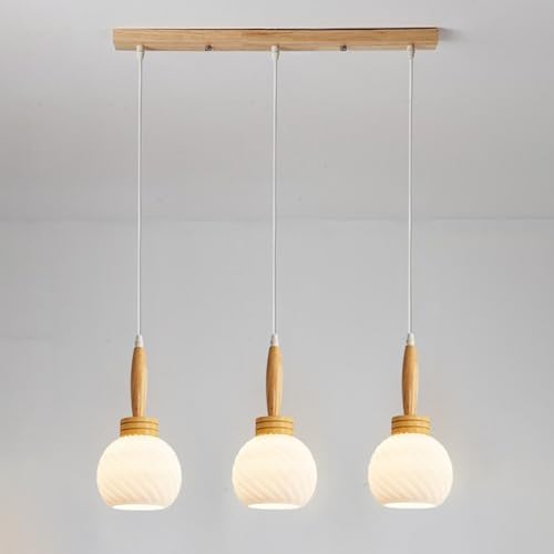 Wmmner Kronleuchter Moderne 3*Licht Glas Hängeleuchte, Glas Hängeleuchte Kücheninsel Leuchte Holz Droplight, Pendelleuchte Für Esszimmer (Grauer Wolf, Lang)/B/Lang von Wmmner