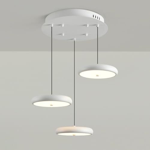 Wmmner Kronleuchter Moderne Led-Pendelleuchte In Cremefarben, Hängeleuchte Aus Eisen, 50 W, 3 Farben, Einstellbare Kücheninselbeleuchtung, Acrylscheibe, Metallpendelleuchte (Blanc, Lang)/Blanc/Rund von Wmmner
