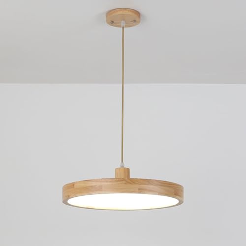 Wmmner Kronleuchter Moderne Led-Pendelleuchte Runde Holz-Pendelleuchte, Ultradünne Holz-Hängelampe Mit Acryl-Lampenschirm, Höhenverstellbar Für Kücheninsel Wohnzimmer (6000K, 40 Cm)/3000K/30 cm von Wmmner