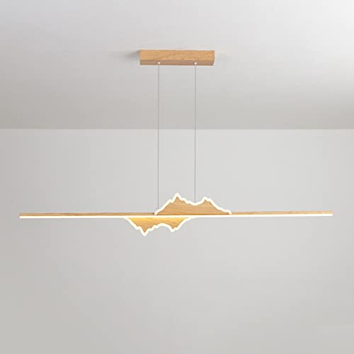 Wmmner Kronleuchter Nordic Led 49,21 Zoll Lineare Pendelleuchte Kücheninsel Hängelampe, Holzoptik Metall-Hängeleuchte 38 W Für Esszimmer Wohnzimmer (Walnuss-3 Farbmodi)/Holz-Dimmbar von Wmmner