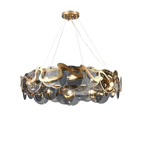 Wmmner Kronleuchter Pendelleuchten Crystal Post Moderne Runde Ovale Deckenbeleuchtung Glänzende Hängelampen Halle Für Wohnzimmer, Schlafzimmer, Esszimmer (Oval Grau Dimmbar Mit Rc)/60Cm Grau/Weißes Li von Wmmner