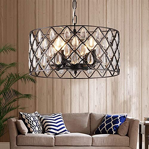Wmmner Kronleuchter Perfekte Amerikanische Retro Eisen Kunst Handwerk Esszimmer Wohnzimmer Schlafzimmer Flur Balkon Treppe Rund Kristallgitter Deckenleuchte 4 Quelle 40X40X29Cm von Wmmner