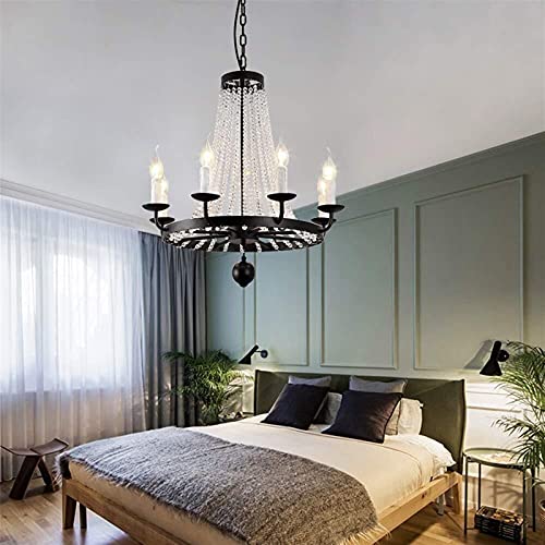 Wmmner Kronleuchter Perfekte Amerikanische Retro Kerze Kristall 55 * 58Cm Schwarz 8 Kopf Led Lampe Warmes Licht Restaurant Wohnzimmer Esszimmer Studie Eisen von Wmmner