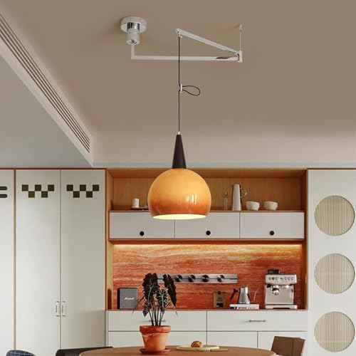 Wmmner Kronleuchter Schwenkarm-Pendelleuchte Deckenleuchte Orange Glas Pendelleuchte Chrom Mid Century Modern Hängelampe Verstellbarer Langer Arm Industriell von Wmmner