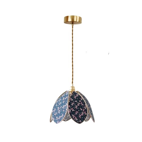 Wmmner Kronleuchter Vintage Stoff Blumen Pendelleuchte Blaue Stoff Leinen Deckenhängeleuchte Esszimmer Kücheninsel Fassung Dekorative Beleuchtung (32 Cm)/23 cm von Wmmner