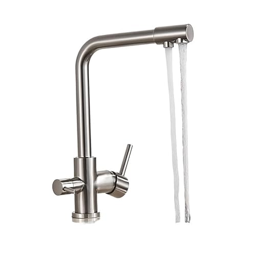 Wmmner Küchenarmatur Aus Gebürstetem Nickel Mit Filter 3-Wege-Deck Montierter Wasserhahn Mit Zwei Griffen Heiß- Und Kaltmischer Antiker Messing-Trinkwasserhahn Für Die Hausküche/Gebürstetes Nickel/1 von Wmmner