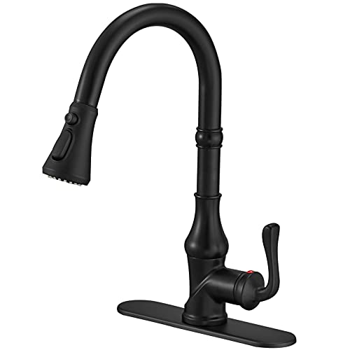 Wmmner Küchenarmatur Aus Gebürstetem Nickel Mit Pull-Down-Sprühgerät 3 Funktion High Arc Single Handle Commercial Grade Edelstahl Spüle Wasserhahn/Schwarzer/Prüfstein von Wmmner