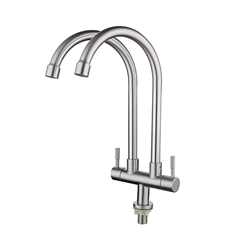 Wmmner Küchenarmatur Gebürsteter Edelstahl Küchenarmatur Einzelnes Kaltes Wasser 360° Schwenkbares Deck Mounted Dual Handle Commercial Sink Tap Mit 2 Auslässen Perfekt Für Küchen/Eine Farbe/a von Wmmner