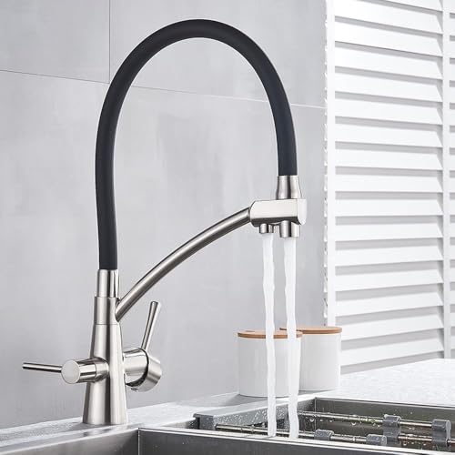 Wmmner Küchenarmatur Gefilterte Reine Wasserspüle Wasserhahn Doppelauslass 360 Drehende Trinkwassermischer Wasserhähne Pull Down Crane (Gebürstetes Nickel U)/Gebürstetes Nickel/a von Wmmner