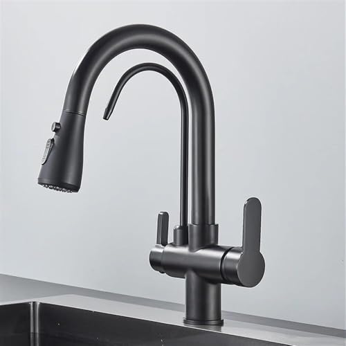 Wmmner Küchenarmatur Gefilterter Kran Für Pull Out Spray 360 Rotation Wasserfilter Wasserhahn Drei Wege Spüle Mixer (Schwarz Chrom)/Mattschwarz/a von Wmmner