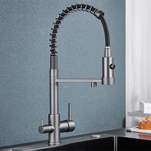 Wmmner Küchenarmatur Grau Pull Down Küchenarmatur 3-Wege Messing Wasserfilterhahn 360° Swivel Purification Mixer Black Finish Perfekt Für Den Heim- Und Restaurantgebrauch von Wmmner