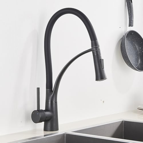 Wmmner Küchenarmatur Mattschwarz Küchenspüle Wasserhahn Pull Down Drehbarer Wasserhahn Messing Deck Mounted Mixer Mit Heiß- Und Kaltwasser Stilvoll Für Zuhause Und Restaurant von Wmmner