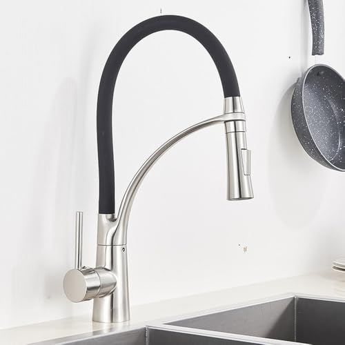 Wmmner Küchenarmatur Schwarz Herunterziehbare Küchenspüle Wasserhahn Drehbares Deck Montierter Mischbatterie Messingkonstruktion Gebürstetes Nickel Finish Heiß- Und Kaltwasserkontrolle Für Haus Und Re von Wmmner