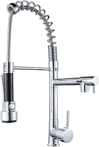 Wmmner Küchenausziehbarer Wasserhahn, Drehbarer 360°°Federhahn Küchenmischbatterie, Mit 2 Funktionen Spray Und Stream, Kalt Und Heiß Verfügbar, Verchromtes Messing. von Wmmner