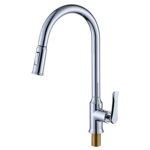 Wmmner Küchenspüle Taps Küchenmischer, Messing-Waschtisch-Mischbatterie Mit Pull-Down-Sprühgerät Bubbler Keramikventile Heiß Und Kalt, Einhebeliger Silberner Waschbeckenhahn Für Restaurant-Waschtisch von Wmmner