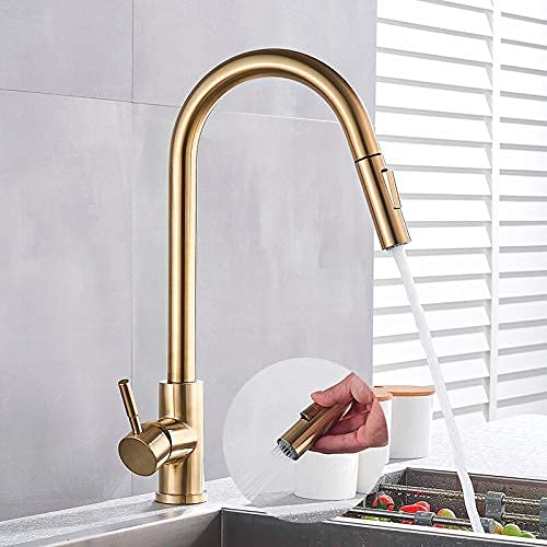 Wmmner Küchenspüle Wasserhähne Wasserhähne Wasserhähne Silber Einzelgriff Ausziehbarer Küchenhahn Einzellochgriff Drehbarer 360 Grad Wassermischer Wasserhahn/Gebürstetes Gold B/Gebürstetes Gold B/a von Wmmner