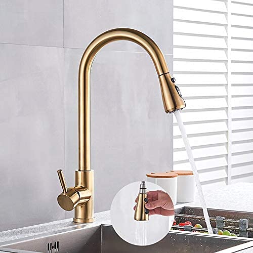 Wmmner Küchenspüle Wasserhähne Wasserhähne Wasserhähne Silber Einzelgriff Ausziehbarer Küchenhahn Einzellochgriff Drehbarer 360 Grad Wassermischer Wasserhahn/Gebürstetes Gold B/Gebürstetes Gold C/a von Wmmner
