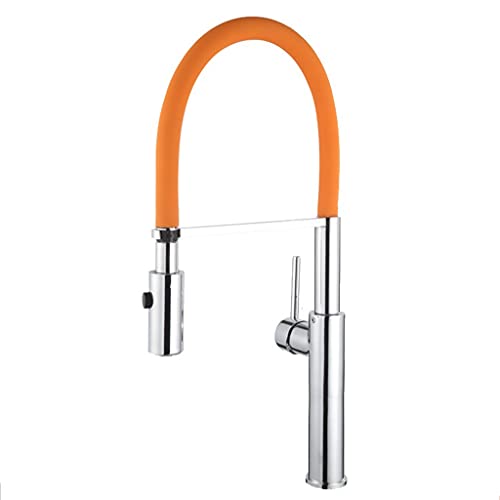 Wmmner Küchenspüle Wasserhahn Für Bar Bauernhaus Kommerziell, Ausziehbarer Federküchenhahn, Messinggefäßspüle Mischbatterie, Sprüher Schwenkauslauf Mischbatterie/Orange von Wmmner