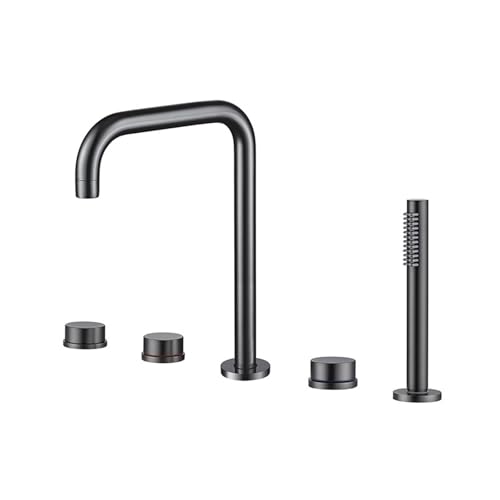 Wmmner L-Förmige Badewannenarmatur Mit Handbrause Doppelgriff-Mischerhahn Schwarzes Finish Moderne Badezimmerarmatur Für Luxuriöses Duscherlebnis/Grau von Wmmner