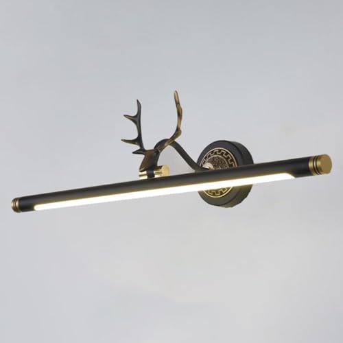 Wmmner Led-Kupfer-Waschtischleuchte V-Intage Hirsch Badezimmerspiegel Frontlampe, Verstellbare Waschtisch-Wandleuchten Rustikale Wandleuchten Über Spiegel Kronleuchter/Schwarz/76 cm von Wmmner