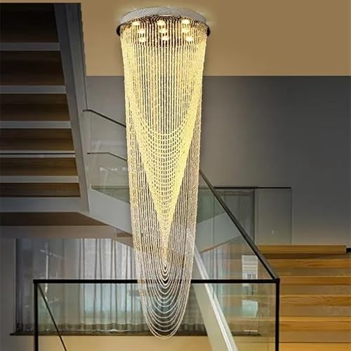Wmmner Luxuriöse Treppenhaus-Kronleuchter Beleuchtung Kristallquasten Innenbeleuchtung Restaurant Lobby Kristallleuchten Wohnzimmer Loft Hängelampe (Weißes Licht, Durchmesser 80 X Höhe 220 Cm)/Warmes von Wmmner