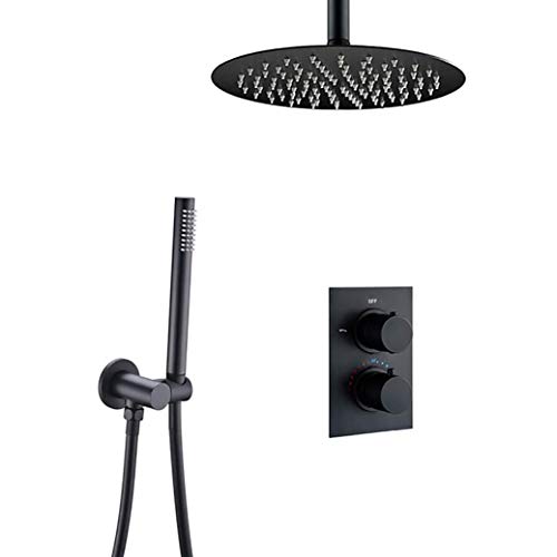 Wmmner Luxuriöses Ceing-Montiertes Schwarzes Ventil-Duschset Mit 8-12 Zoll Rundem Regenduschkopf Und Handbrause, 10-Zoll- Und 8-Zoll-Optionen, Premium-Badezimmerarmatur von Wmmner