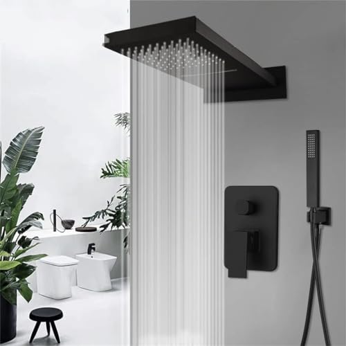 Wmmner Matte Black Rainfall Bathroom Wall Mounted Big Waterfall Shower Faucet Mixer Set Brass Tap Kits Wmmner Matte Black Rainfall Bathroom Wall Mounted Big Waterfall Shower Faucet Mixer Set Brass Tap Kits von Wmmner