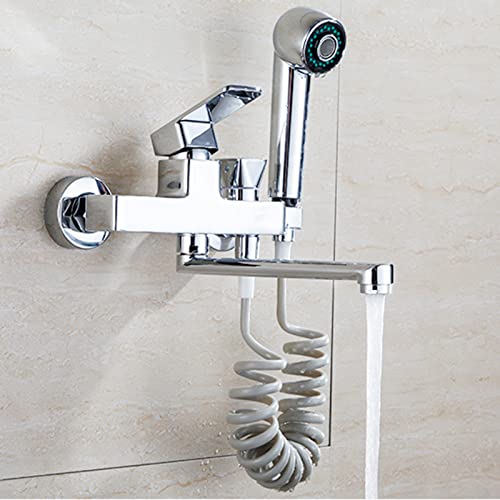 Wmmner Mauer Mounted Küchenarmatur Doppelloch Heißes Und Kaltes Wasser Messing Swivel Multifunktions-Sprühpistole Küchenarmaturen Chrom-35Cm von Wmmner