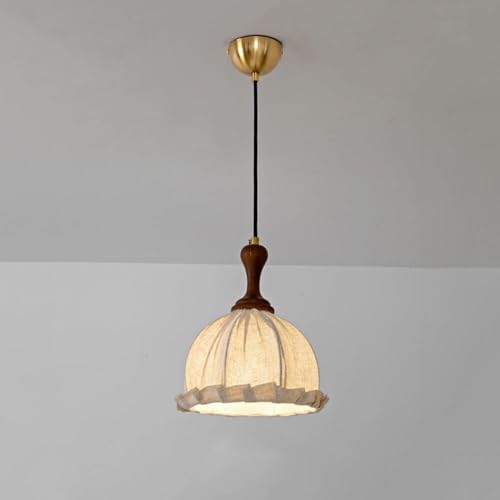 Wmmner Mid Cen Tury Brushed Gold Pendelleuchte Holz Bauernhaus Vintage Single Decke Hängelampe Mit Stoffschirm Moderne Kücheninsel Dome Kronleuchter Für Kücheninsel Arbeitszimmer Wohnzimmer Ba von Wmmner