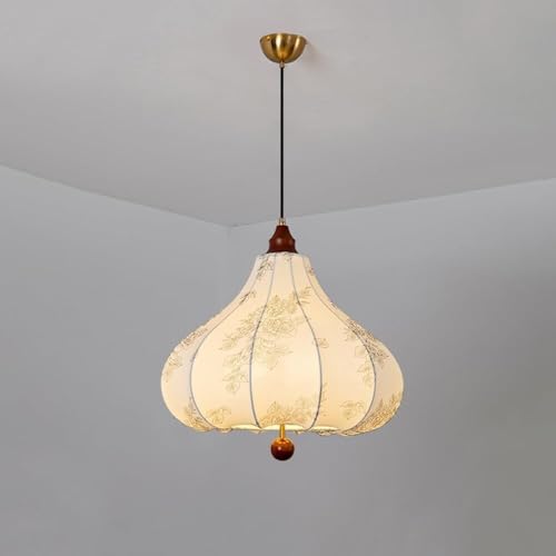 Wmmner Mid Century Pendelleuchte Für Eingangsbereich Mit Stoffschirm Gebürstetes Gold Moderne Französische Hängelampe Decke Vintage Holz Bauernhaus Verstellbarer Kronleuchter Für Esszimmer Wohnzimmer von Wmmner