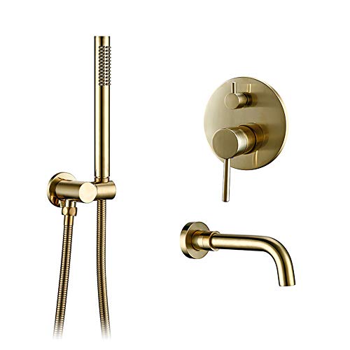 Wmmner Mischbatterie für Badezimmer, Messing, Gold, Dusche, Handbrause, schwenkbarer Auslauf, Badarmatur, Wandmontage, Kombi-Set für Mischbatterie Wmmner Mischbatterie für Badezimmer, Messing, Gold, Dusche, Handbrause, schwenkbarer Auslauf, Badarmatur, Wandmontage, Kombi-Set für Mischbatterie von Wmmner