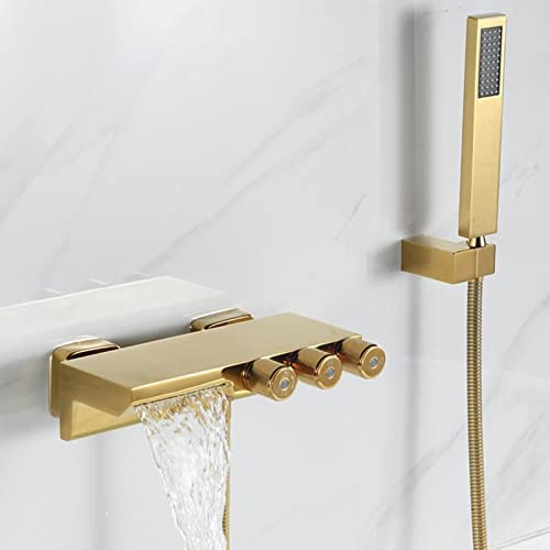 Wmmner Mixer Badewanne Wasserfall Bbadewanne Wasserhahn Mit Handbrause Messing Wasser Heiß Und Kalt Multifunktions Wasserhahn Badewanne,/Gold/a von Wmmner