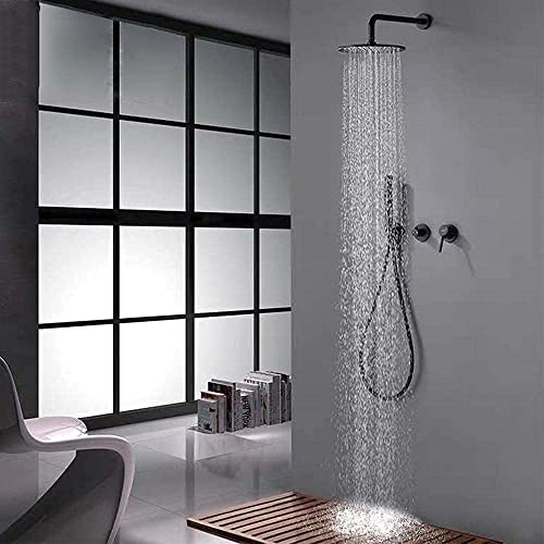 Wmmner Mixer-Duschen Fürbadezimmer Schwarz Messing 10 In Rund Regen Duschkopf Mixer Duschset Kit-C/C/12 Uhr von Wmmner