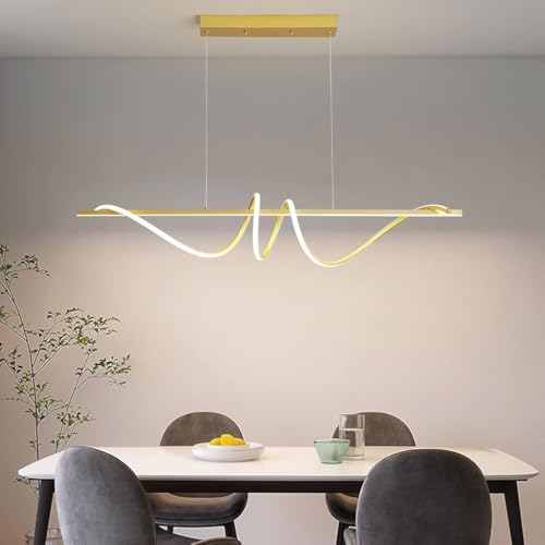Wmmner Moderne Deckenleuchter Licht Acryl Anti Flimmern Pendelleuchte Mit Fernbedienung Dimmbar 3 Farbmodus & Helligkeit (Warm Kaltneutrales Licht) Für Küchenbar Kronleuchter (Gold, 1 (Schwarz 100Cm)/ von Wmmner
