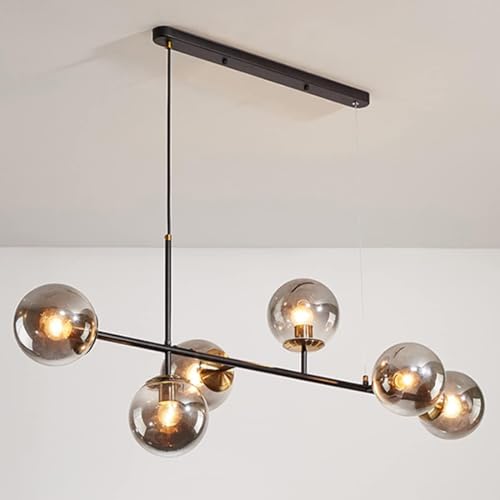 Wmmner Moderne Glas Globus Kronleuchter Beleuchtung 6-Licht Mid Century Industrial Kronleuchter Pendelleuchte Lineare Decke Hängeleuchte Metall Mit Kugelschirm Für Wohnzimmer Bauernhaus ((Rauch Grau 2 von Wmmner