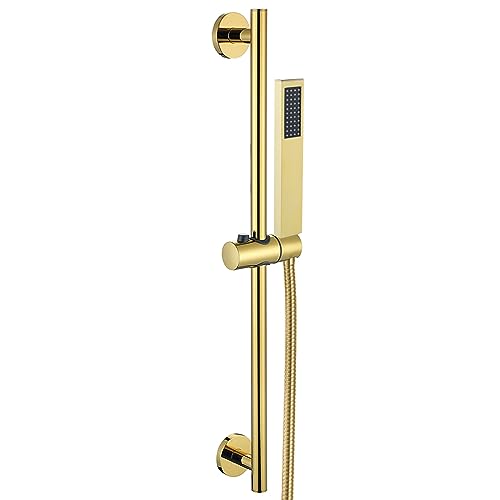 Wmmner Moderne Goldene Handbrause Mit Höhenverstellbarer Rutschebar Square Massives Messing Design Wandmontierter Duschkopf Mit 59 Zoll Schlauch von Wmmner
