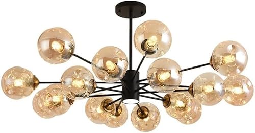 Wmmner Moderne Industrie Sputnik Mit Bernstein Rauch Glas Mid Century Black D Decke Pendelleuchte Bauernhaus Runde Blase, (Bernstein 100 X 22 Cm)/Bernstein/87 * 15 Zentimeter von Wmmner