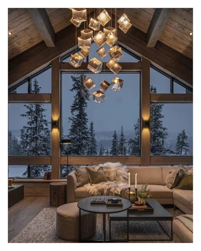 Wmmner Moderner G4 Led-Kronleuchter Glas-Eiswürfel-Leuchte Küche Wohnzimmer Deckenbeleuchtung Raumdekorationsleuchte, Modern/Warmweiß/18 Leuchten von Wmmner