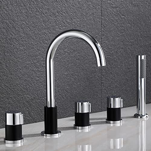 Wmmner Modernes 5-Loch-Bad-Mischer-Wasserhahn-Set Mit Ausziehbarer Handbrause Wasserfall-Badewannenarmatur Stilvolles Schwarz-Weiß-Design Für Luxus-Badewannen/Chrom Und Schwarz von Wmmner