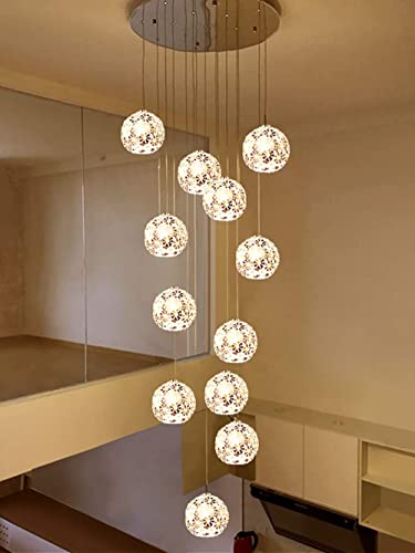 Wmmner Multi Lights Duplex Hollow Wohnzimmer Loft Kronleuchter Multi-Bälle Minimalistische Treppe Lang Modern Kreatives Hotel Villa Treppenhaus Hohe Decke Pendelleuchte Metall Kristall (Gold 5 Kugeln) von Wmmner