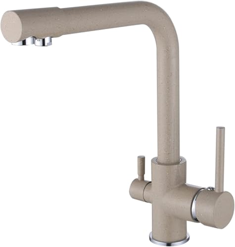 Wmmner Multifunktionale Küchenarmaturr Filterhahn - Drehbarer Doppelgriffhahn Für Trinkwasser Küchenspüle Haushaltsgebrauch (Chrom-Finish)/Beige von Wmmner